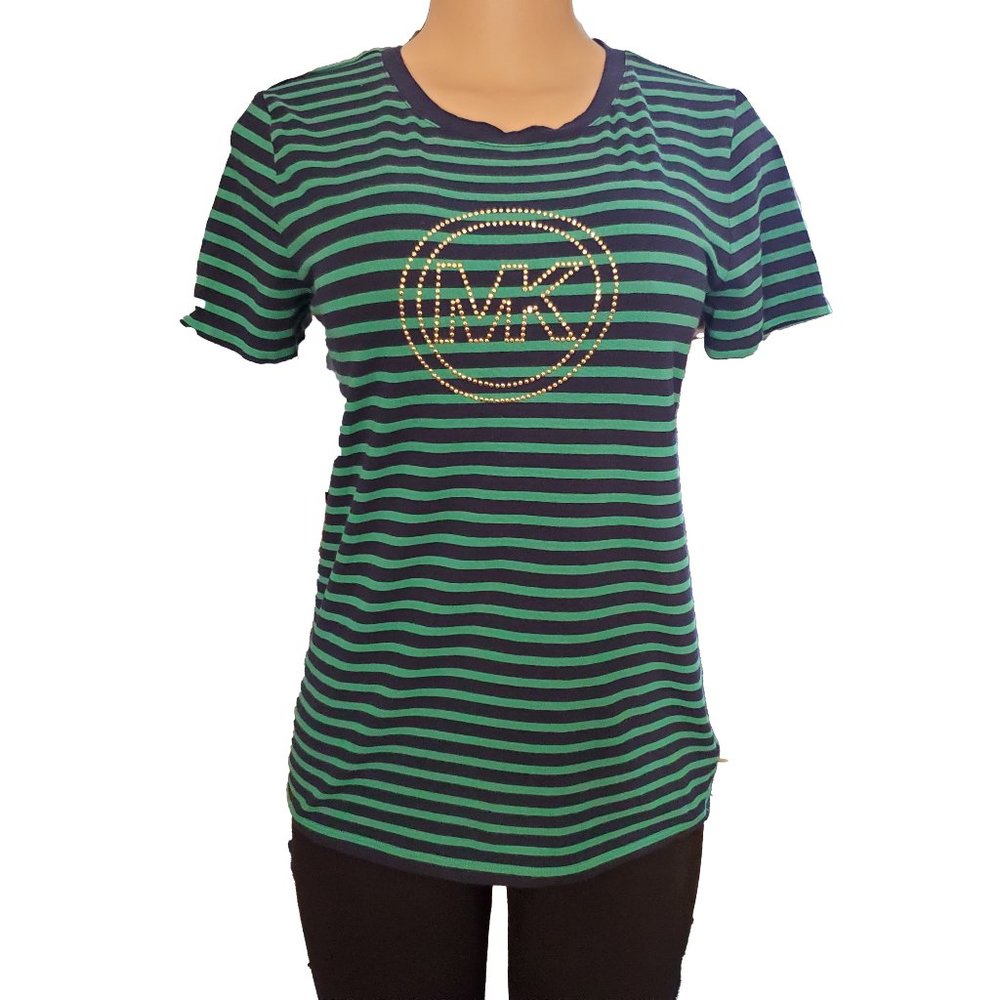 Michael Kors Black/Green Striped T-Shirt